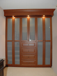 Built-in Wardrobe Cabinet, Frosted Glass, Drawers, and Lighting 