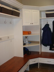 Mudroom White Corner Cabinet Stained Bench